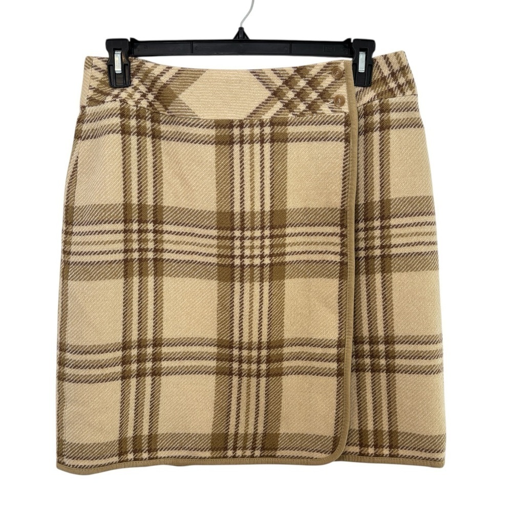 Liz Claiborne 100% Wool Wrap Skirt Size 14 Plaid Brown & Beige Lined Classic - Picture 6 of 16